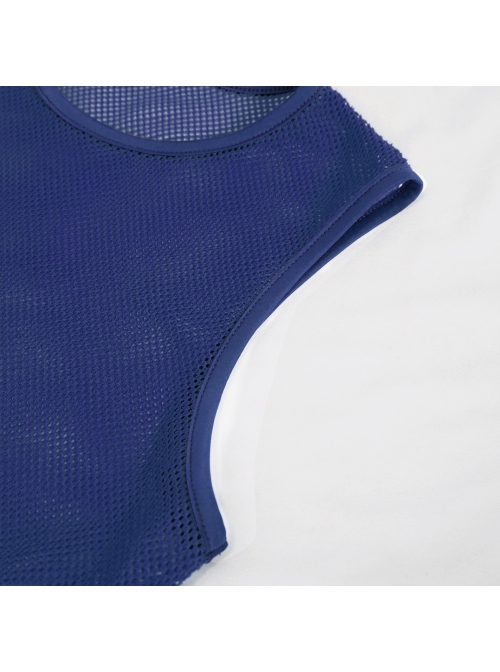 Gothic Elasticity Perspective Rhombus Net Yarn Male Blue Sleeveless T-shirt