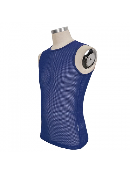 Gothic Elasticity Perspective Rhombus Net Yarn Male Blue Sleeveless T-shirt