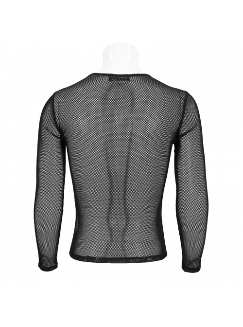 Black Elasticity High neck Long Sleeve Gothic Mesh T-shirt