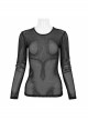 Black Elasticity High neck Long Sleeve Gothic Mesh T-shirt