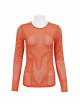 Orange Elasticity High neck Long Sleeve Gothic Mesh T-shirt