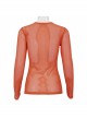Orange Elasticity High neck Long Sleeve Gothic Mesh T-shirt