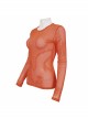 Orange Elasticity High neck Long Sleeve Gothic Mesh T-shirt