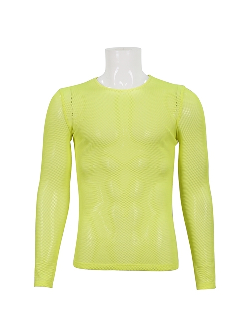Yellow Elasticity High neck Long Sleeve Gothic Mesh T-shirt