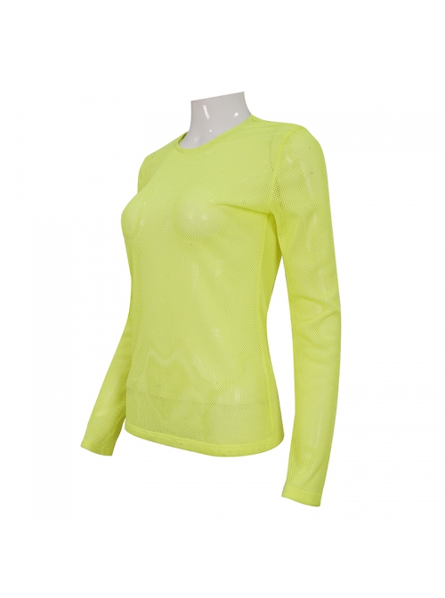 Yellow Elasticity High neck Long Sleeve Gothic Mesh T-shirt