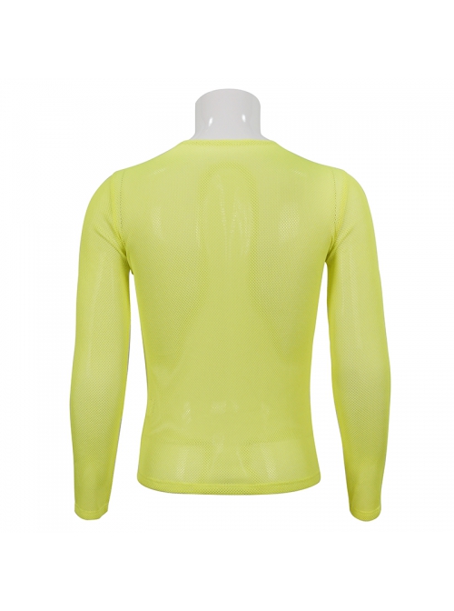 Yellow Elasticity High neck Long Sleeve Gothic Mesh T-shirt