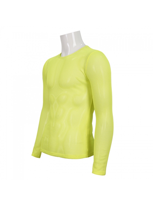 Yellow Elasticity High neck Long Sleeve Gothic Mesh T-shirt