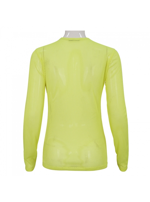Yellow Elasticity High neck Long Sleeve Gothic Mesh T-shirt