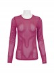 Rose Red Elasticity High neck Long Sleeve Gothic Mesh T-shirt