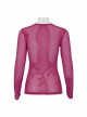 Rose Red Elasticity High neck Long Sleeve Gothic Mesh T-shirt