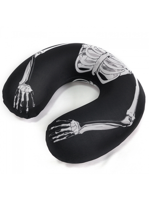 Gothic Black Skeleton Printed Decoration Memory Foam U-Shaped Pillow