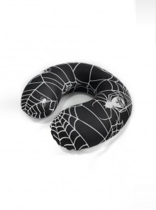 Gothic High Elastic Knitted Fabric Memory Foam Spider Web Print Black U-Shaped Pillow