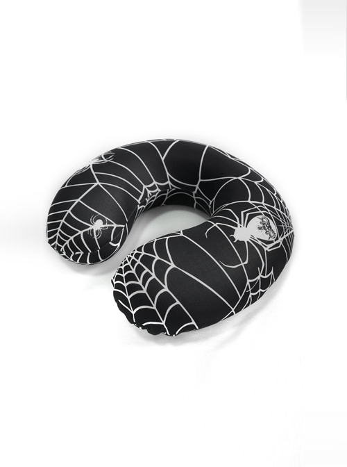 Gothic High Elastic Knitted Fabric Memory Foam Spider Web Print Black U-Shaped Pillow