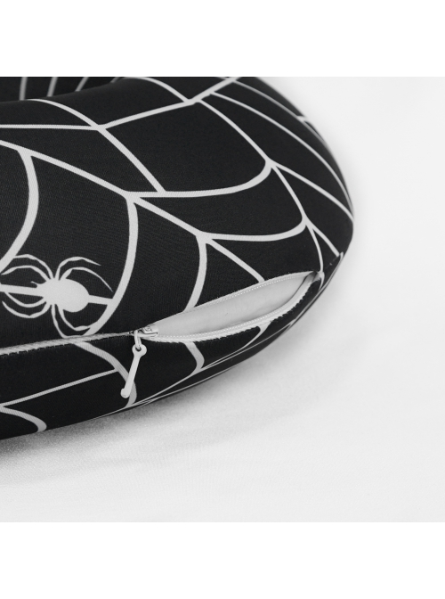 Gothic High Elastic Knitted Fabric Memory Foam Spider Web Print Black U-Shaped Pillow