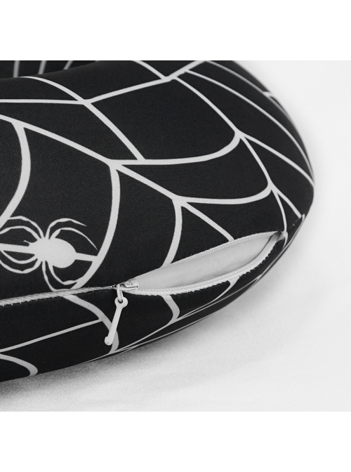 Gothic High Elastic Knitted Fabric Memory Foam Spider Web Print Black U-Shaped Pillow