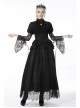 Black Gothic Retro Ruffle Neck Decorative Pattern Puff-Lace-Sleeves Brief Cape