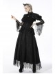 Black Gothic Retro Ruffle Neck Decorative Pattern Puff-Lace-Sleeves Brief Cape
