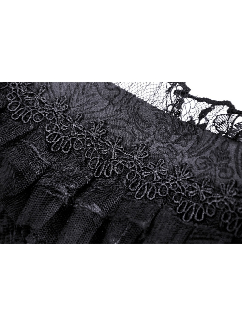 Gothic Pattern Decoration Butterfly Button Sexy Transparent Lace Bell Sleeves Black Cape