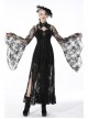 Gothic Pattern Decoration Butterfly Button Sexy Transparent Lace Bell Sleeves Black Cape