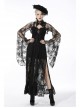 Gothic Pattern Decoration Butterfly Button Sexy Transparent Lace Bell Sleeves Black Cape