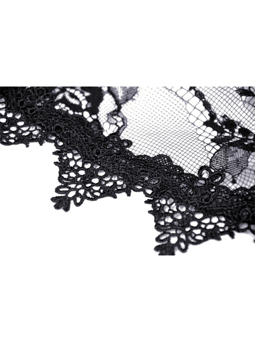 Gothic Pattern Decoration Butterfly Button Sexy Transparent Lace Bell Sleeves Black Cape