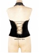 Black Gothic Button Decoration Strap Design Velvet Corset With Cord And Lace Aroundneck