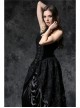 Black Gothic Button Decoration Strap Design Velvet Corset With Cord And Lace Aroundneck