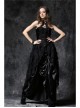 Black Gothic Button Decoration Strap Design Velvet Corset With Cord And Lace Aroundneck