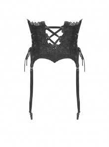 Gothic Lace Decoration Strap Design Luxe Embroiders Black Lady Underbust Corset