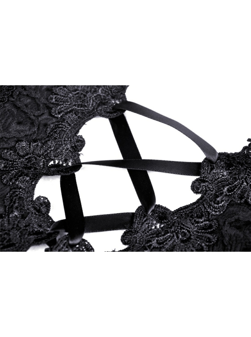 Gothic Lace Decoration Strap Design Luxe Embroiders Black Lady Underbust Corset