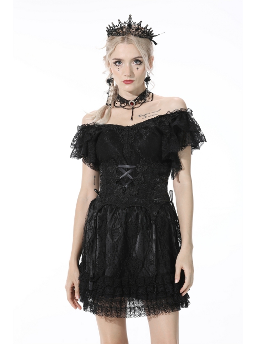 Gothic Lace Decoration Strap Design Luxe Embroiders Black Lady Underbust Corset