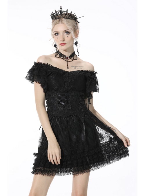 Gothic Lace Decoration Strap Design Luxe Embroiders Black Lady Underbust Corset