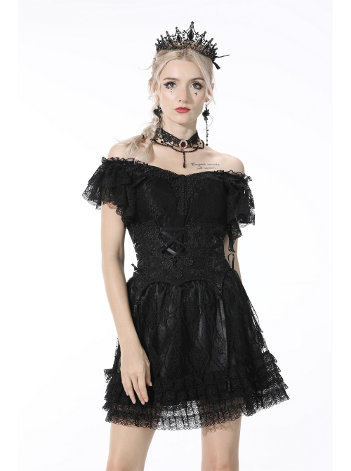 Gothic Lace Decoration Strap Design Luxe Embroiders Black Lady Underbust Corset