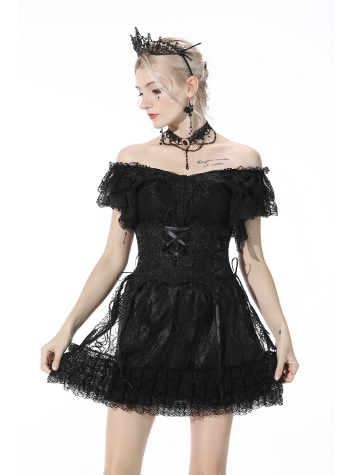 Gothic Lace Decoration Strap Design Luxe Embroiders Black Lady Underbust Corset