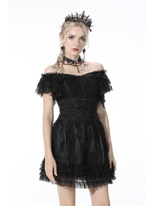 Gothic Lace Decoration Strap Design Luxe Embroiders Black Lady Underbust Corset