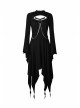 Black Punk Button Decoration Chain Design Long Sleeves Irregular Female Dress