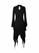 Black Punk Button Decoration Chain Design Long Sleeves Irregular Female Dress