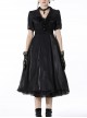 Glamorous Sparkling Queen Pearl Button Decoration Short Sleeve Lace Lapel Black Party Dress