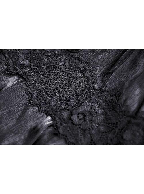 Glamorous Sparkling Queen Pearl Button Decoration Short Sleeve Lace Lapel Black Party Dress
