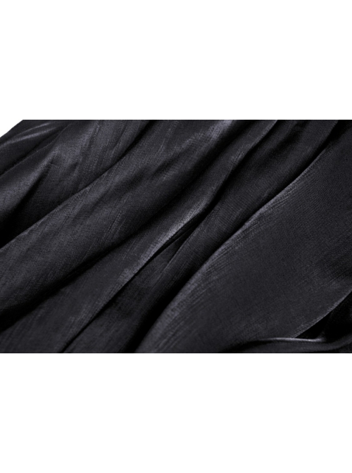 Glamorous Sparkling Queen Pearl Button Decoration Short Sleeve Lace Lapel Black Party Dress