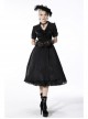 Glamorous Sparkling Queen Pearl Button Decoration Short Sleeve Lace Lapel Black Party Dress