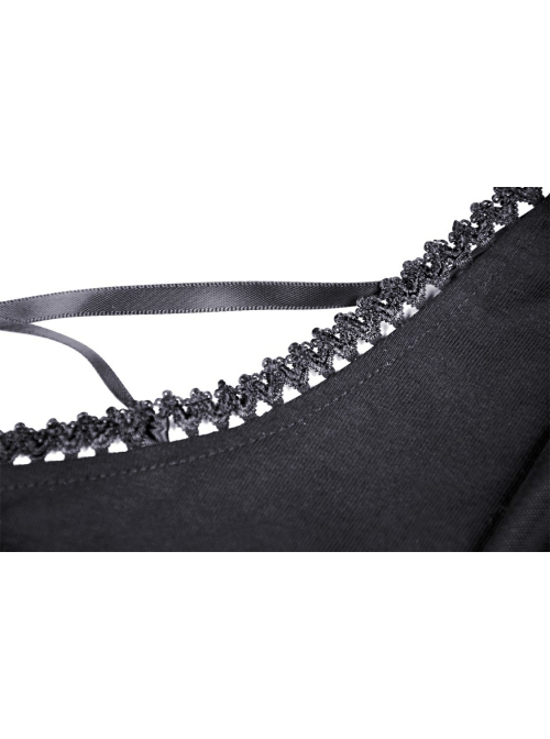 Street Fashion Lace Decoration Up  Chest Drawstring Design Transparent Long Sleeve Black Slim Dress