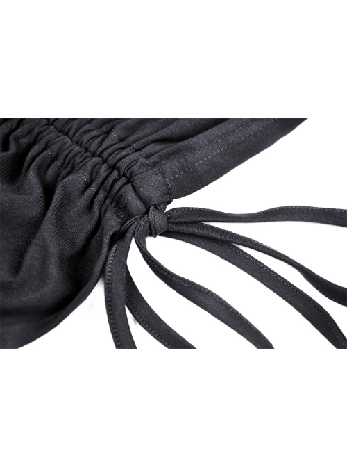 Street Fashion Lace Decoration Up  Chest Drawstring Design Transparent Long Sleeve Black Slim Dress