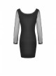 Street Fashion Lace Decoration Up  Chest Drawstring Design Transparent Long Sleeve Black Slim Dress