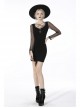 Street Fashion Lace Decoration Up  Chest Drawstring Design Transparent Long Sleeve Black Slim Dress