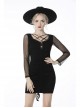 Street Fashion Lace Decoration Up  Chest Drawstring Design Transparent Long Sleeve Black Slim Dress