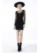 Street Fashion Lace Decoration Up  Chest Drawstring Design Transparent Long Sleeve Black Slim Dress