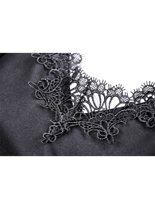Gothic Lace Design Angel Wing Decoration Puff Short Sleeves Doll Mini Black Dress