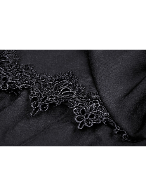 Gothic Lace Design Angel Wing Decoration Puff Short Sleeves Doll Mini Black Dress