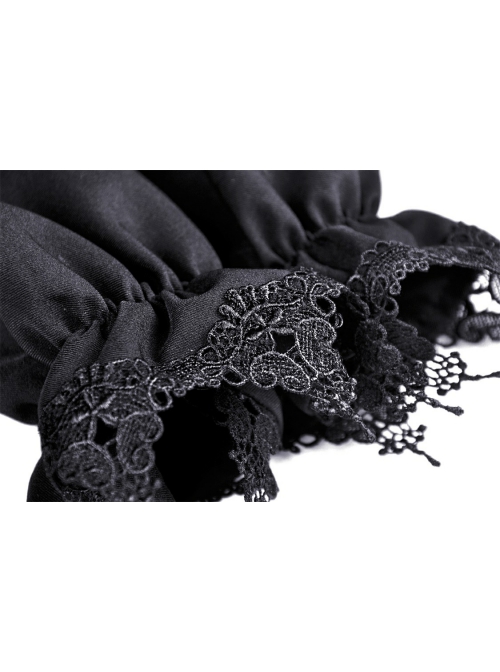 Gothic Lace Design Angel Wing Decoration Puff Short Sleeves Doll Mini Black Dress
